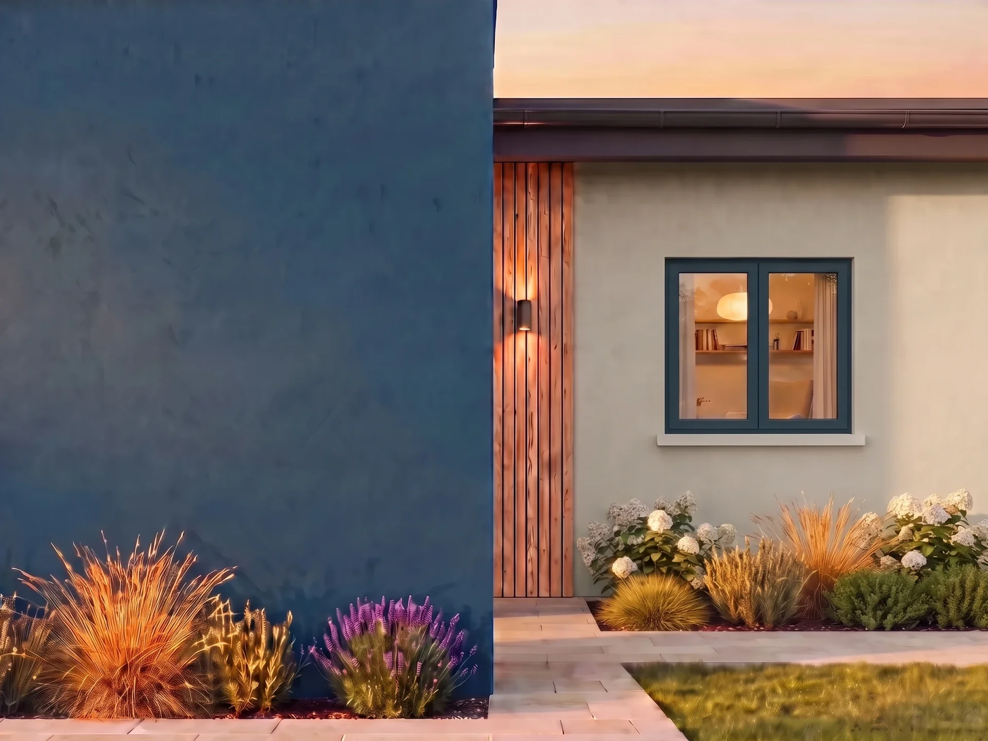 Maison avec fenêtre T-Classic Plus Reno BUDVAR sur le mur de la marque — vue extérieure